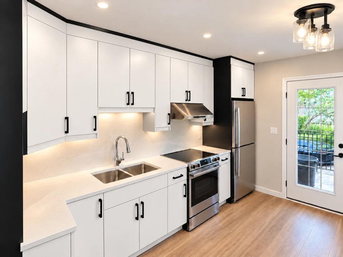 White Euro Slab kitchen cabinetry