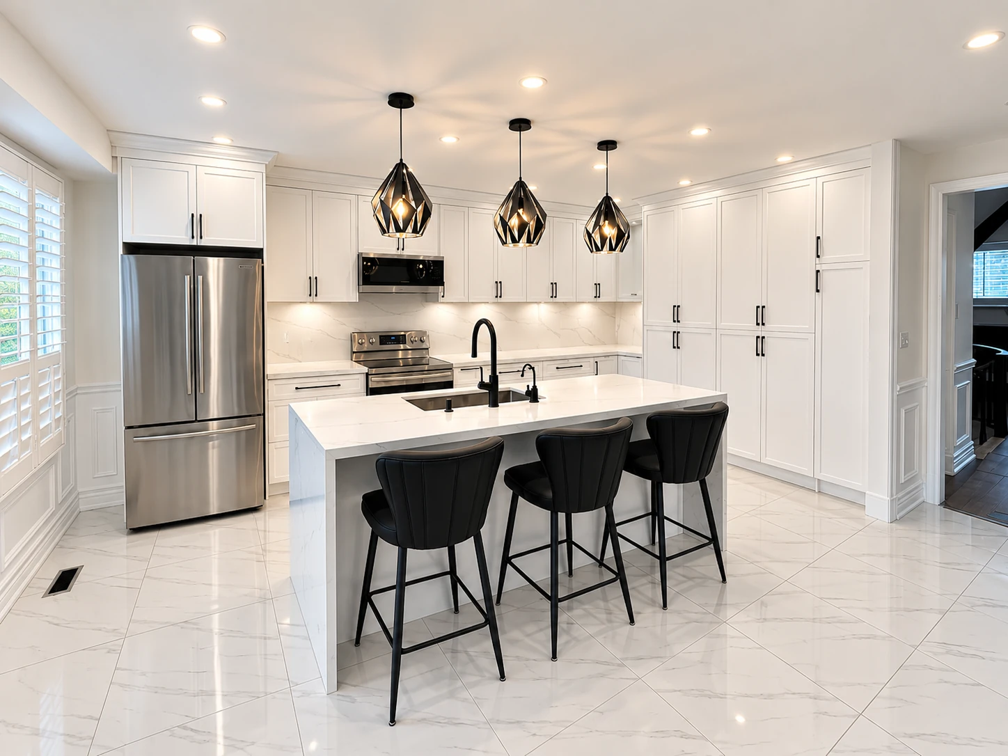 Queen Kitchens bright white and grey modern kitchen