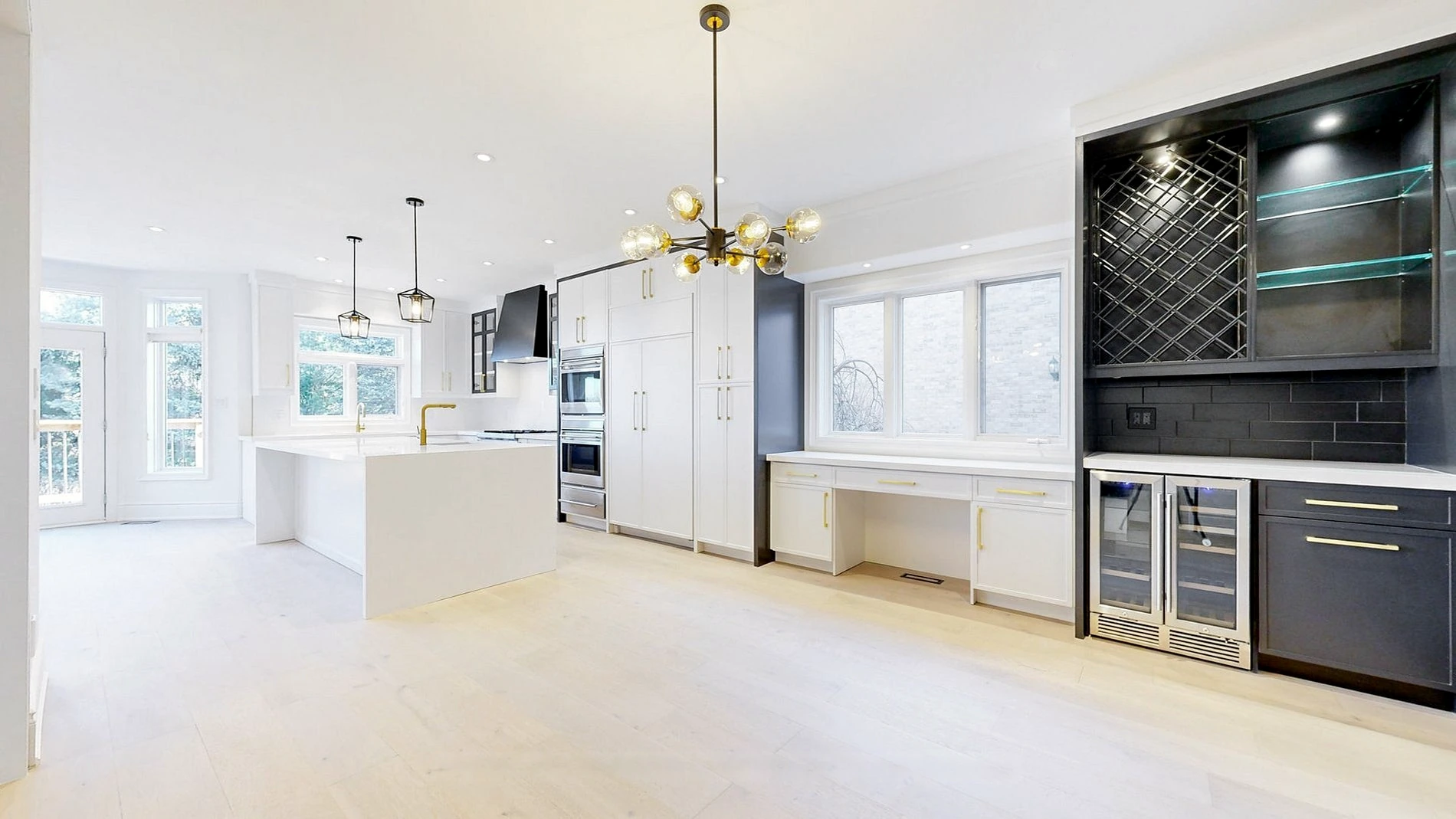 Super-wide view of a completed Queen Kitchens custom kitchen