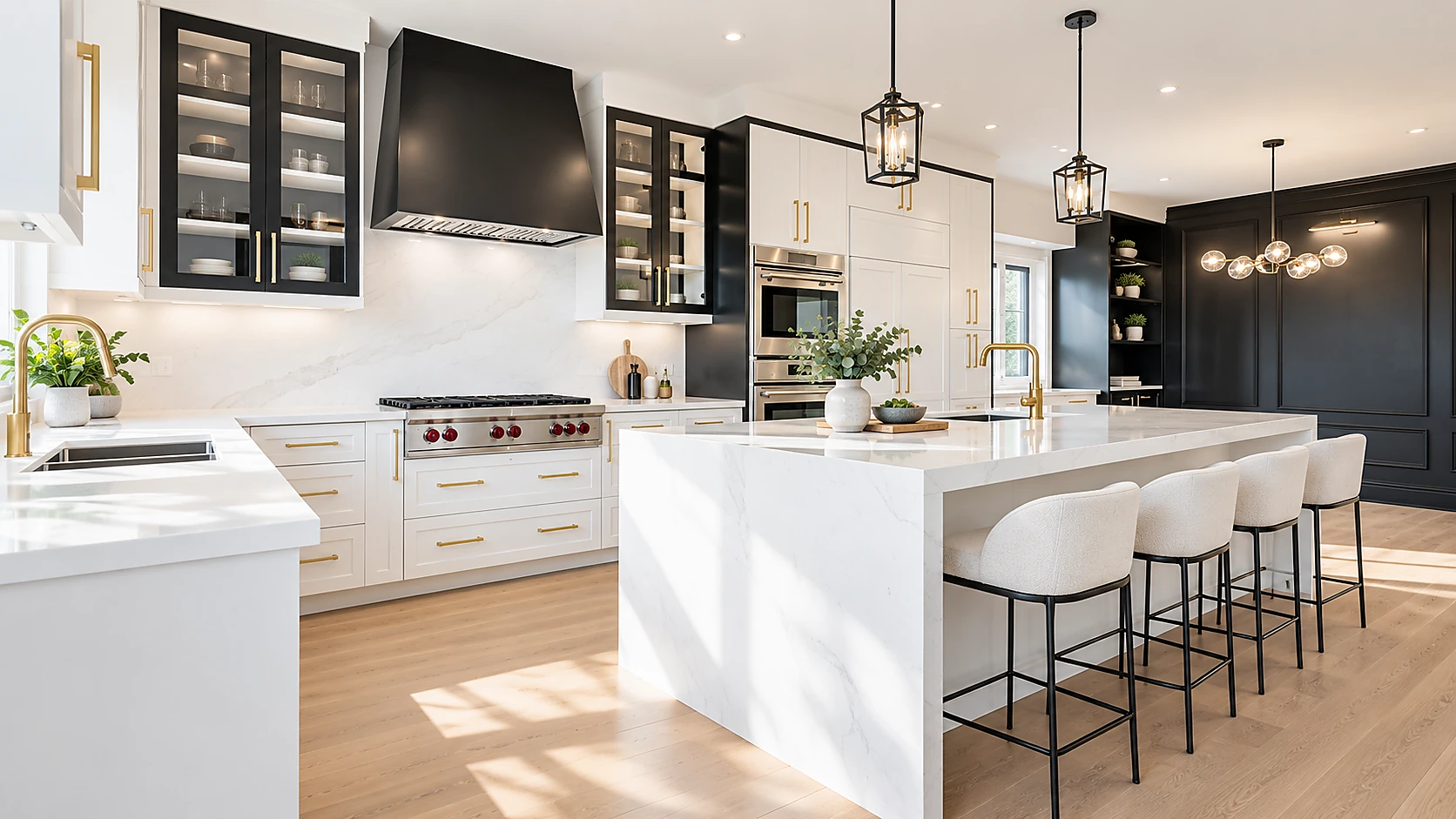 Black and white custom kitchen design by Queen Kitchens, Bath & Flooring
