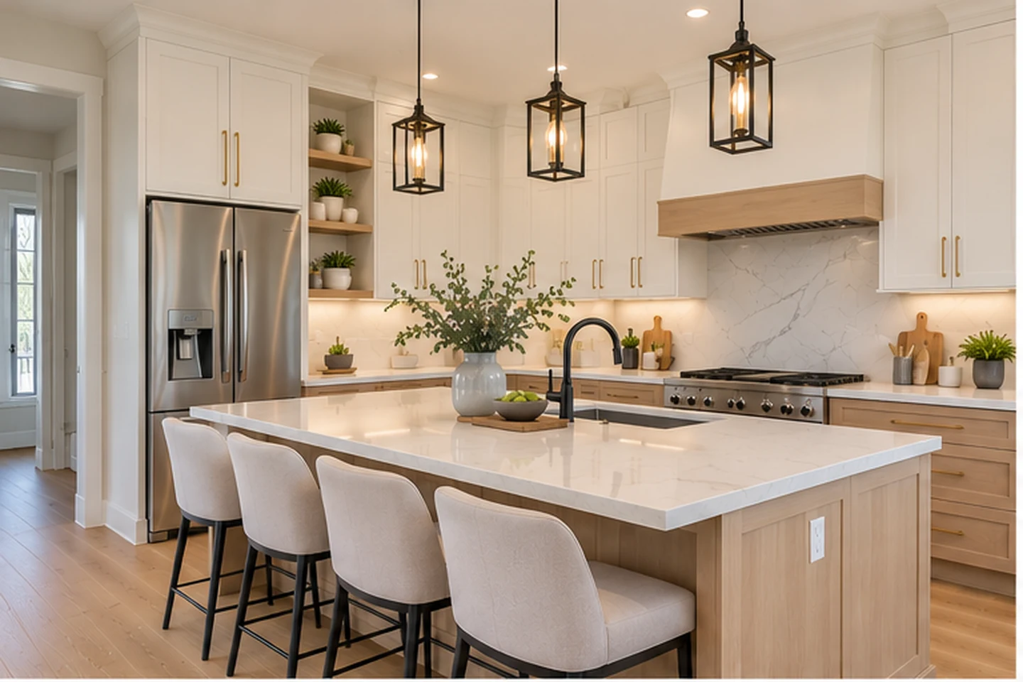 Queen Kitchens white and pale oak kitchen design